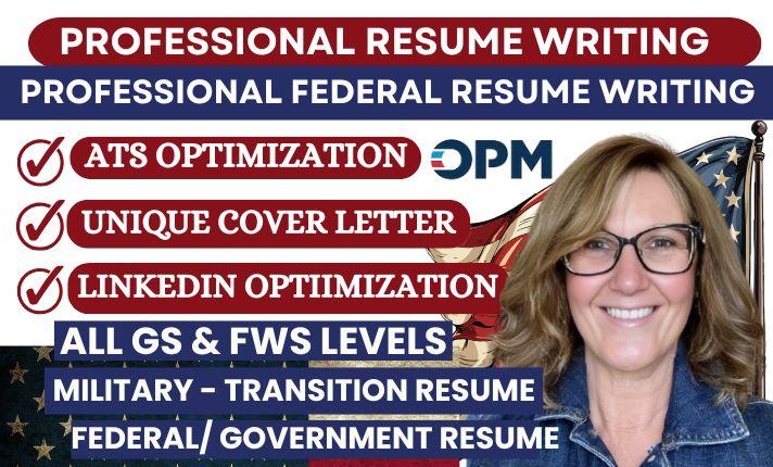 I will write professional resume writing, federal resume, executive resume, cover letter
