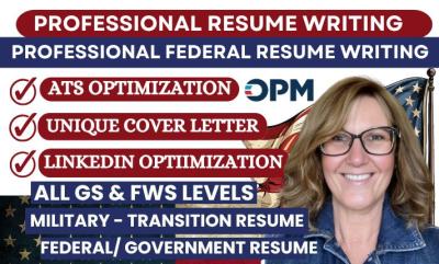 I will write professional resume writing, federal resume, executive resume, cover letter