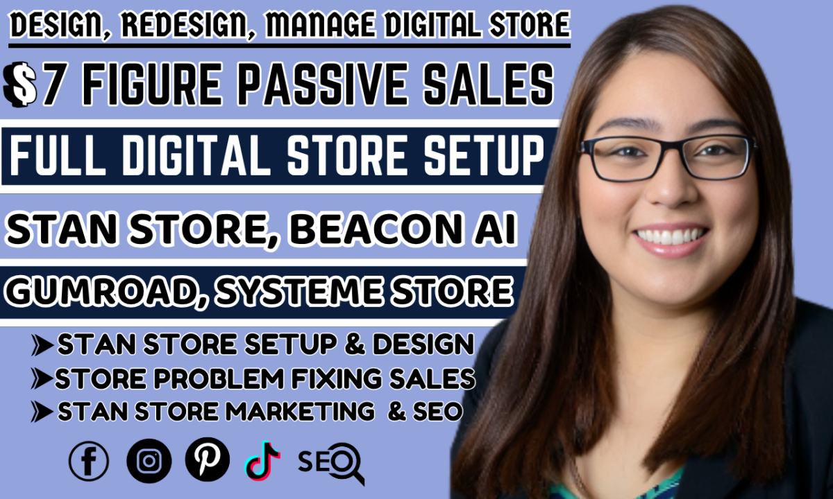 I will stan store stan store marketing, stan store setup beacon ai, payhip landing page