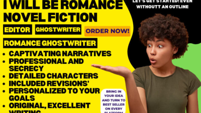 I will be your ebook writer, romance novel, ebook editor, fiction romance ghostwriter