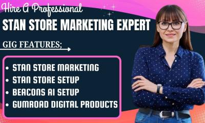 I will create and design your Stan Store, Beacons AI, or Gumroad digital products