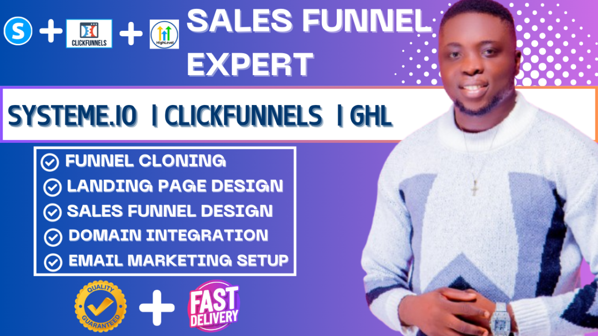 I Will Build Sales Funnel in Systeme.io, ClickFunnels, GoHighLevel, and Landing Page