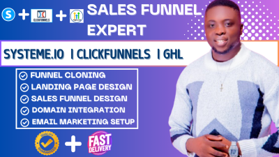 I Will Build Sales Funnel in Systeme.io, ClickFunnels, GoHighLevel, and Landing Page