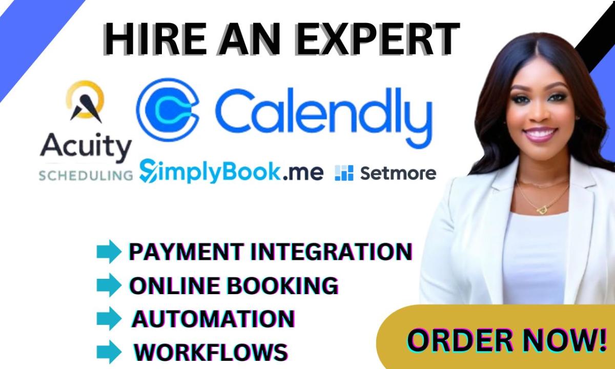 Setup Acuity Scheduling, Calendly, Appointment Setmore, SimplyBook.me, Vagaro, Booksy