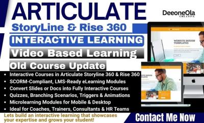 I will create interactive course in Articulate Storyline 360, module LMS or Rise 360