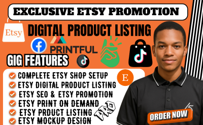 I will setup Etsy digital product listing, Etsy shop setup, Etsy promotion