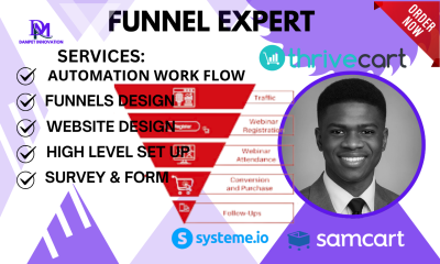 I will build sales funnel on ClickFunnel, Landing Page, Systeme.io, HighLevel Automation