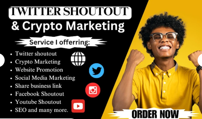 I will do Twitter shoutout, crypto, website promotion to 150M YT, IG, FB active audience