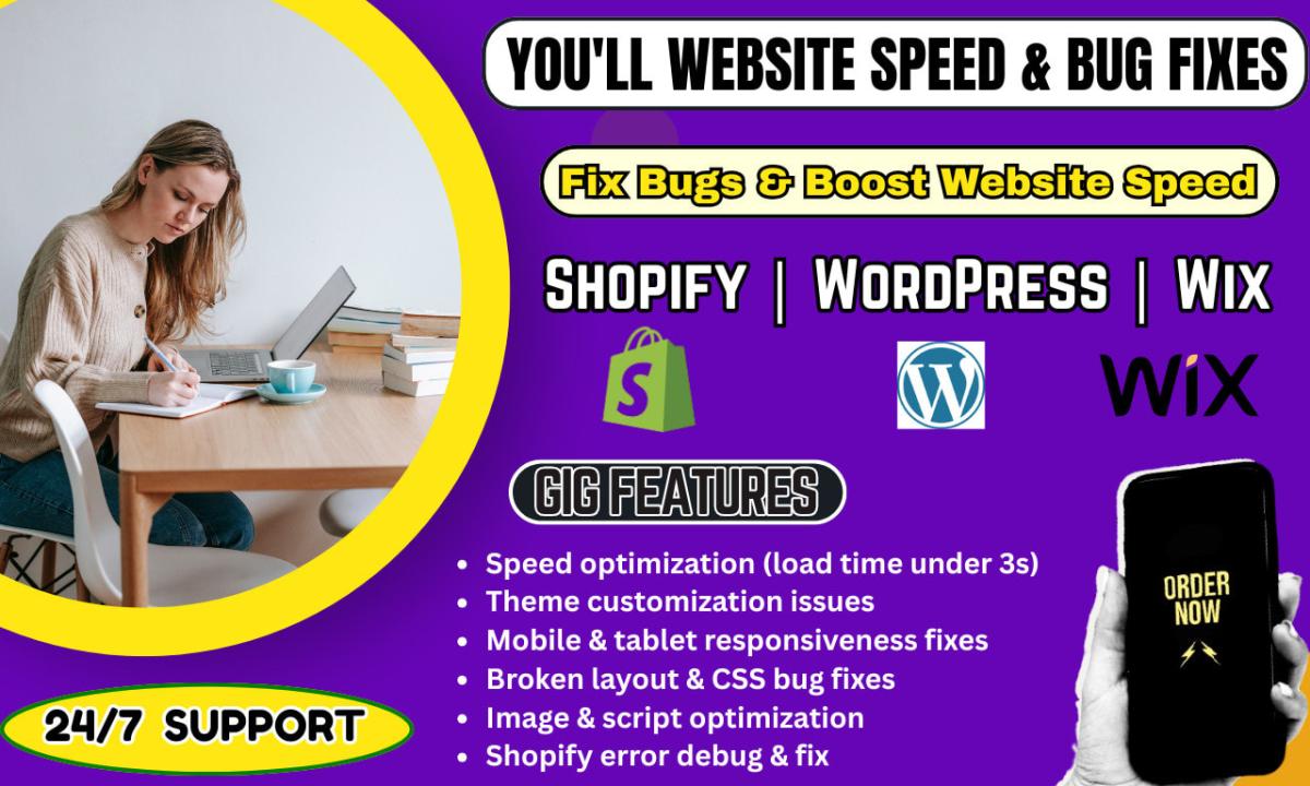 I Will Optimize Website Speed and Fix Bugs on Wix, WordPress, Shopify Store