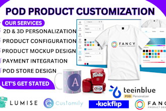 I will design products using Fancy Product Designer Lumise Kickflip Customily Teeinblue