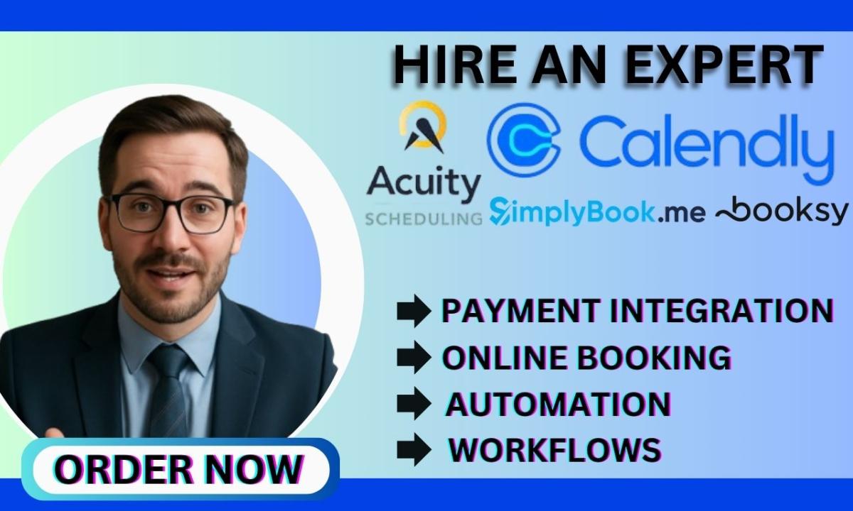 Setup Acuity Scheduling, Calendly, Appointment Setmore, SimplyBook.me, Vagaro, Booksy