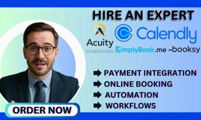 Setup Acuity Scheduling, Calendly, Appointment Setmore, SimplyBook.me, Vagaro, Booksy