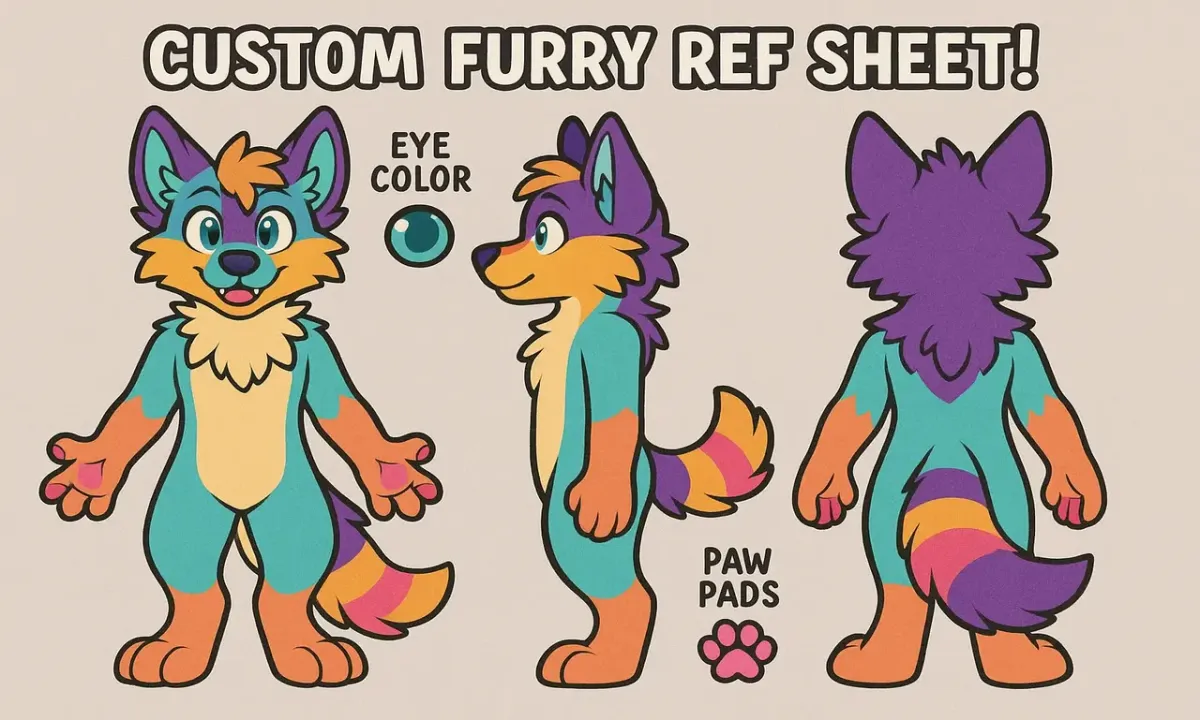 I will draw a furry ref sheet for your fursona, reference sheet for NSFW OC