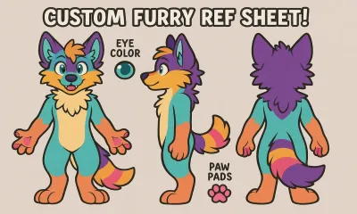 I will draw a furry ref sheet for your fursona, reference sheet for NSFW OC
