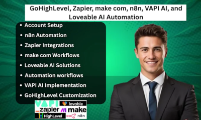 I will gohighlevel, Zapier, Make.com, N8N Workflow, VAPI AI, Loveable AI Expert