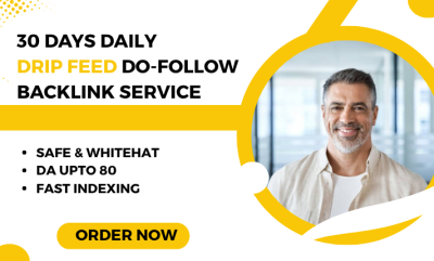 I will do 30 days of drip feed high authority dofollow SEO backlinks expert