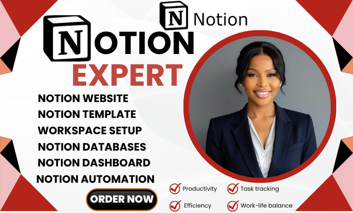 I will do Notion, Notion Template, Notion Expert, Notion Workspace Automation Dashboard