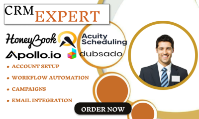 I will set up your HoneyBook CRM, optimize Dubsado workflows, and automate 17hats