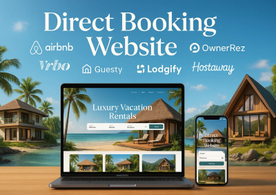 I will direct booking website with OwnerRez, Guesty, Hostaway, Lodgify, VRBO, Hotel, Airbnb