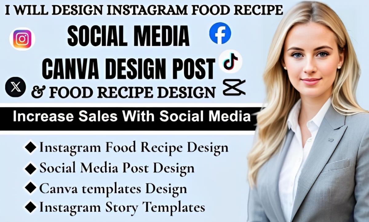 I will design Canva template, social media post Instagram food recipe post design Canva