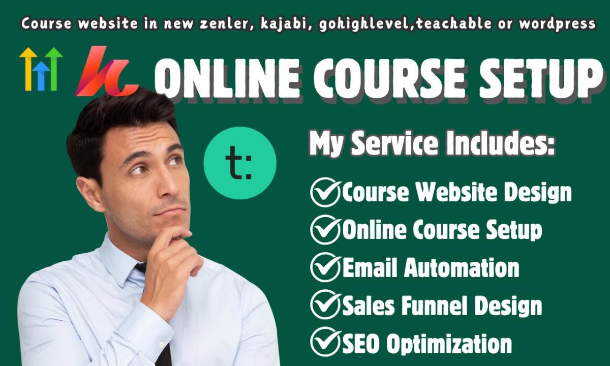 I Will Setup Your Course Website in New Zenler, Kajabi, Gohighlevel, EzyCourse, or WordPress