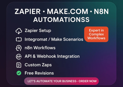 I will setup workflow on Zap Zapier expert, API Make automation n8n webhook integration