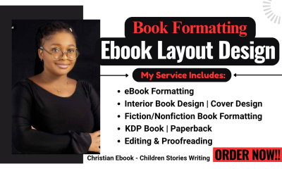 I will do ebook formatting, interior layout design, paperback, Amazon KDP Kindle ebook