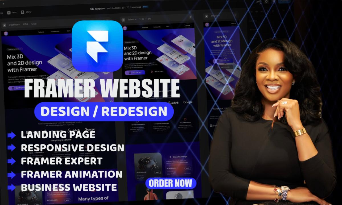 I will design Framer website, develop Framer website, Figma to Framer, animations in Framer