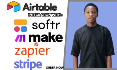 I will set up Airtable, integrate Webflow with Zapier, Softr, HubSpot, Make.com, and Stripe