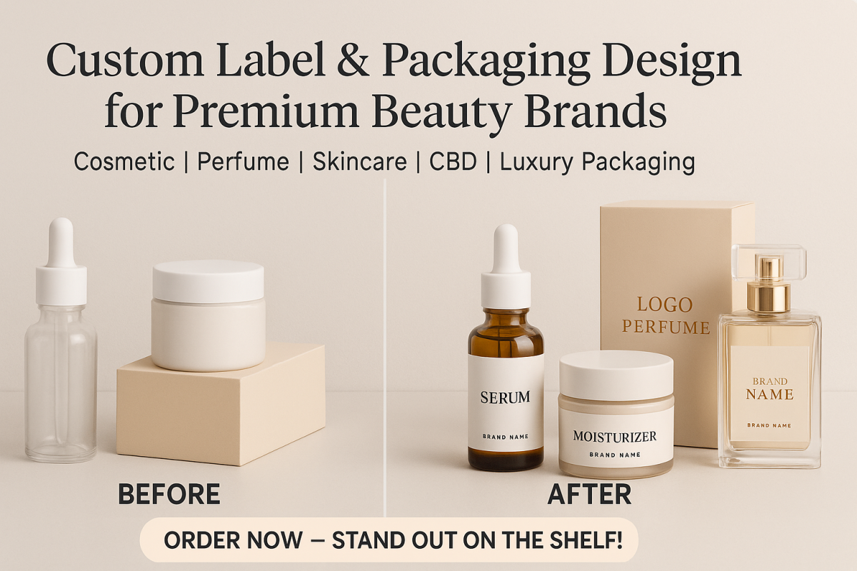 I will make brand cosmetic label design, perfume label or product label with packaging