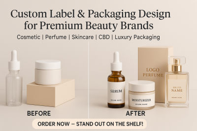 I will make brand cosmetic label design, perfume label or product label with packaging