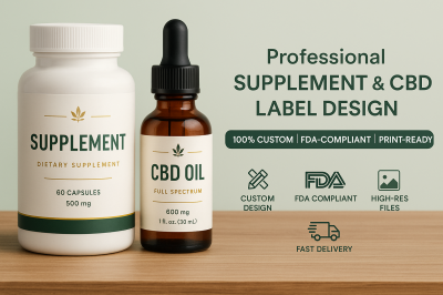 I will do label design, supplement label, CBD bottle label design
