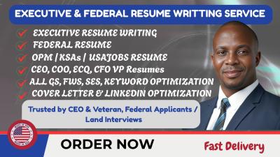 I will write professional resume, executive resume, federal resume for resume writing