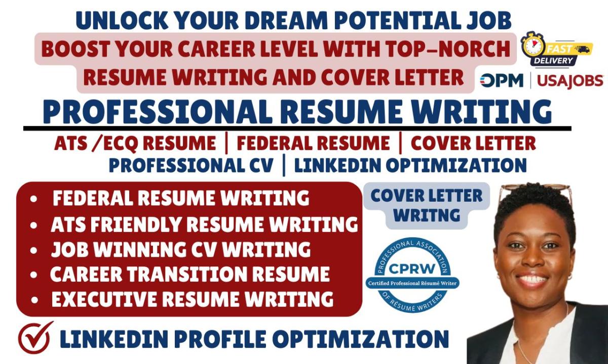 I will write executive resume, cover letter, federal resume writing, ATS software optimized resume