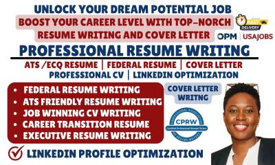 I will write executive resume, cover letter, federal resume writing, ATS software optimized resume