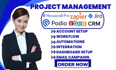 I will setup Housecall Pro, Zoho Projects, CRM, Zapier Integration, Podio, Jira Automation