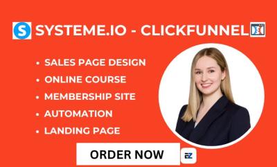I will design ezycourse website, unbounce landing page showit, systeme io, clickfunnel
