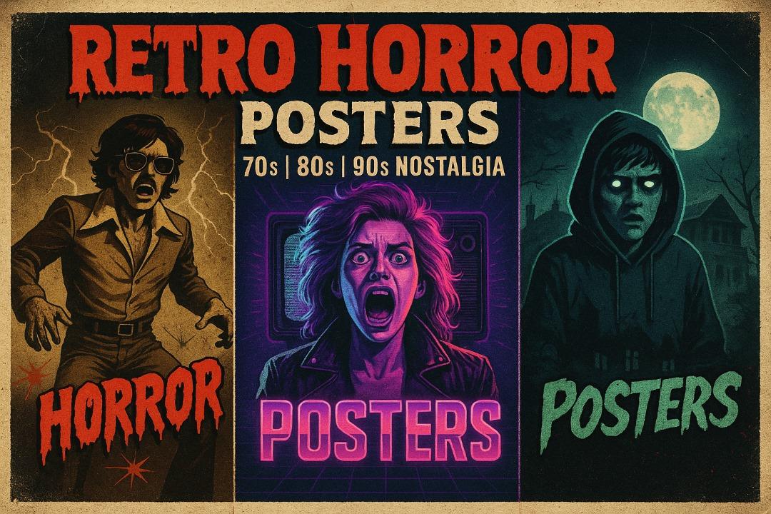 70s 80s 90s Retro Vintage Comic Horror Movie Poster Deco