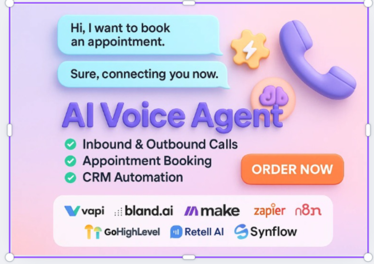 I will ai voice calling agent vapi bland gohighlevel make com book appointment n8n grid