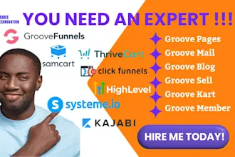 I Will Groove Sales Funnels with ThriveCart, SamCart, GHL Funnel, ClickFunnel 2.0 & Landing Pages