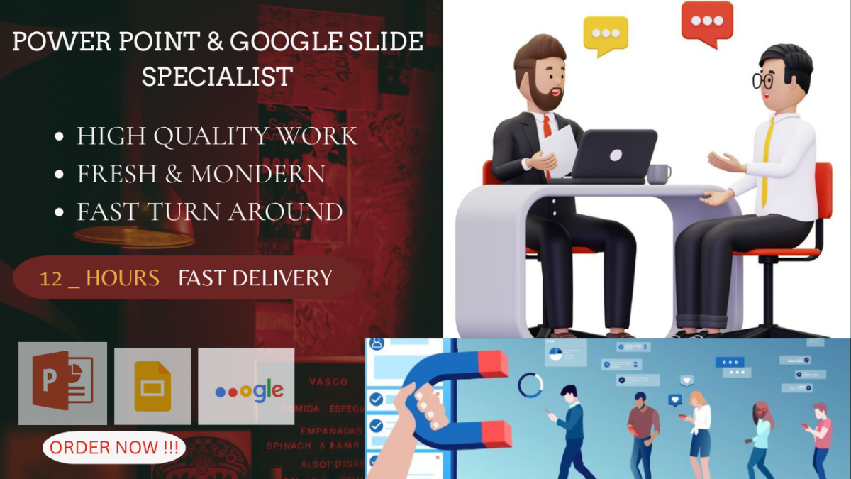 I will do PowerPoint full presentation design, Google Slides presentation pitch deck