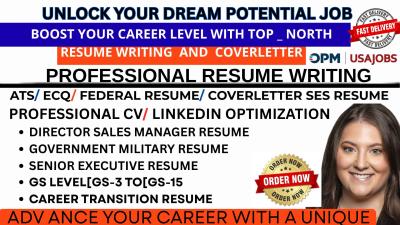 I will do executive resume federal resume coverletter ats resume for level ceo cfo ecqs