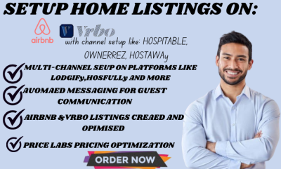 I will setup listing on Airbnb, Lodgify, Guesty, VRBO, Hospitable, OwnerRez, Hostaway