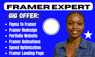 I will build Framer website portfolio design Figma redesign animation landing page