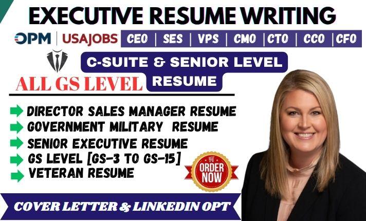 I will write executive resume, federal resume, ATS resume, cover letter, CV writing