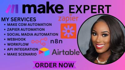 I will setup make com automation fix scenarios tutor expert api made com zapier n8n