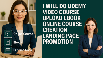 I will do Udemy video course upload, ebook online course creation, landing page promotion