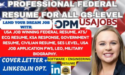 I will write federal resume for USAJOBS, government resume cover letter, resume writing