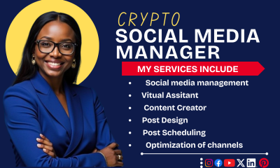 I will do crypto social media manager, Instagram marketing manager and organic promotion