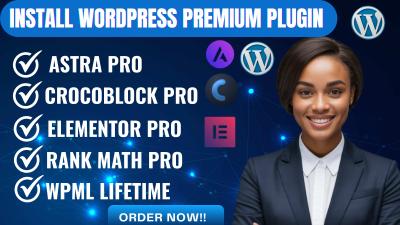 I will install Cruixie Elementor Pro, Astra Pro, Rank Math Pro, and Crocoblock
